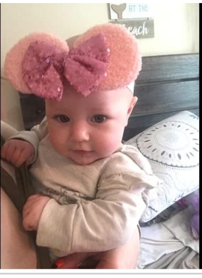 CellElection 9 Pack Baby Girls Sequin Headbands 6 Inch Large Big Sparkly Glitter Sequin Hair Bows Soft Nylon Hairbands for Newborn Infant Toddlers Babies