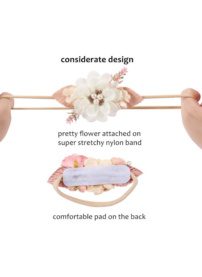 Cinaci 5 Pack Delicate Floral Flower Nylon Headbands Hair Bands Accessories for Baby Girls Newborns Infants Toddlers Kids