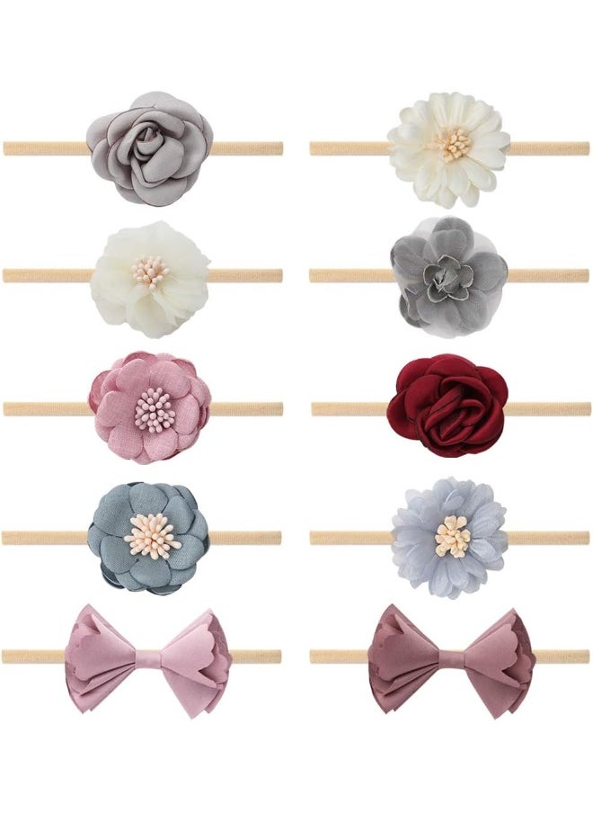 Subesty Baby Girls Nylon Headband Boutique Hair Bow Elastic Band For Toddler Infant Newborn Set Of 10