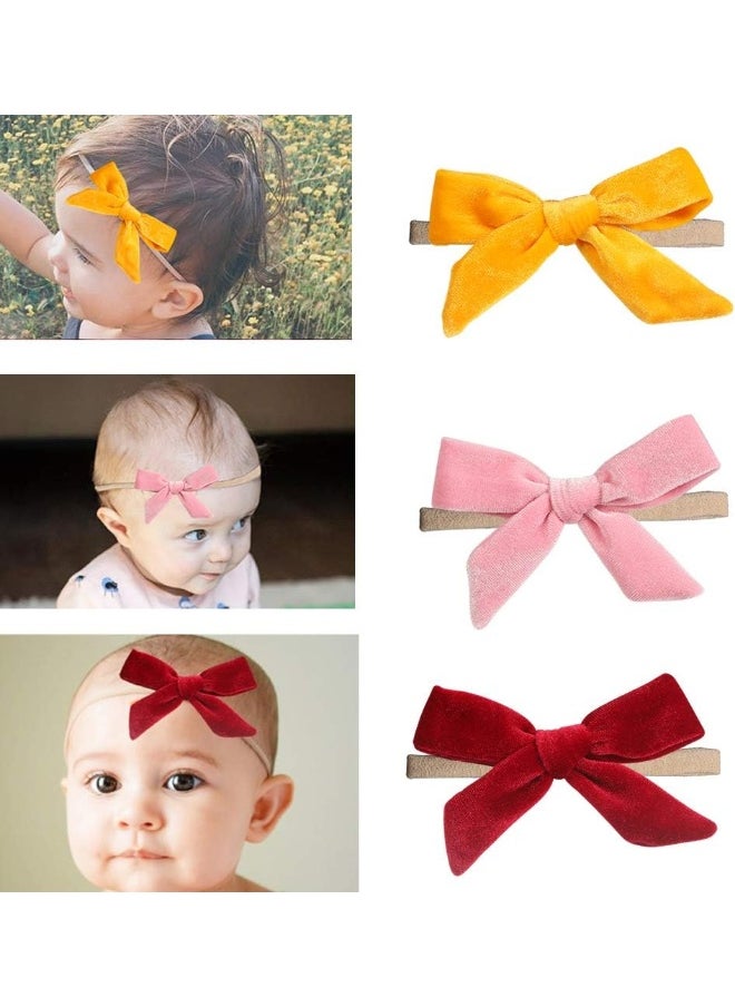 inSowni 15 Pack Solid Velvet Bow Super Stretchy Nylon Headbands Hairbands Accessories for Baby Girls Toddlers Newborns Infants Kids
