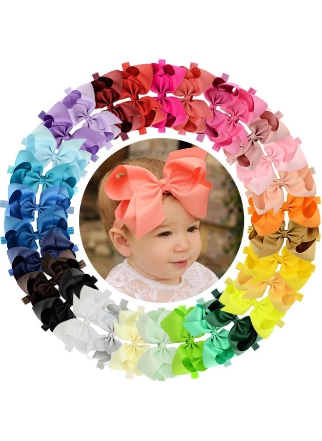 WillingTee 6 Inch 30 Colors Boutique Grosgrain Ribbon Hair Big Bows Headbands for Baby Girls Infants Toddler Kids Teens and Children