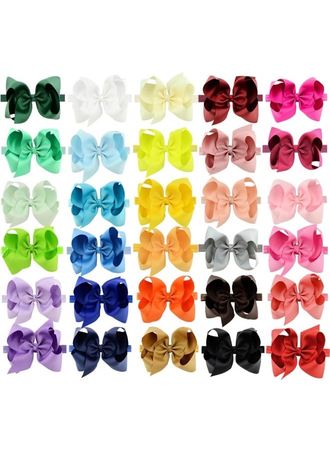 WillingTee 6 Inch 30 Colors Boutique Grosgrain Ribbon Hair Big Bows Headbands for Baby Girls Infants Toddler Kids Teens and Children