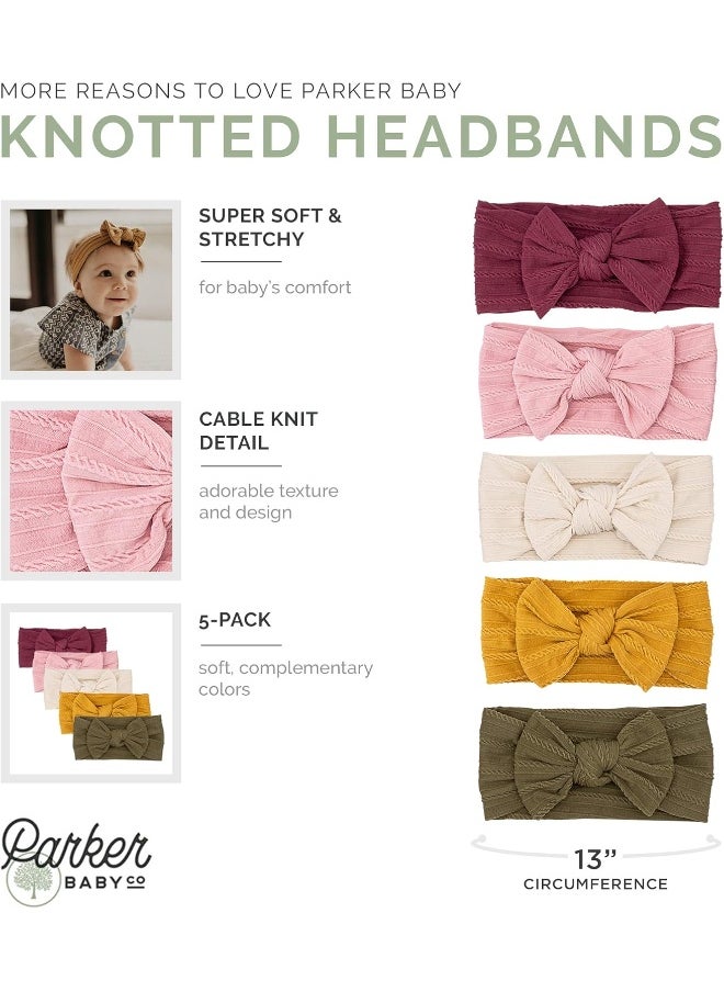 Parker Baby Co. Girl Headbands - 5 Pack of Cable Knit Nylon Bows for Girls - Matilda Set