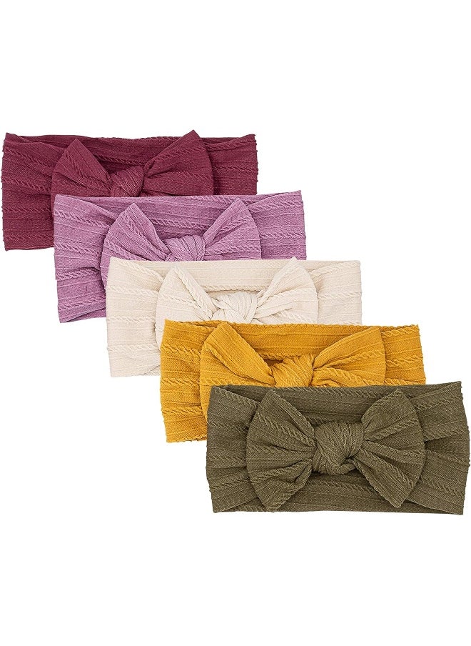 Parker Baby Co. Girl Headbands - 5 Pack of Cable Knit Nylon Bows for Girls - Matilda Set