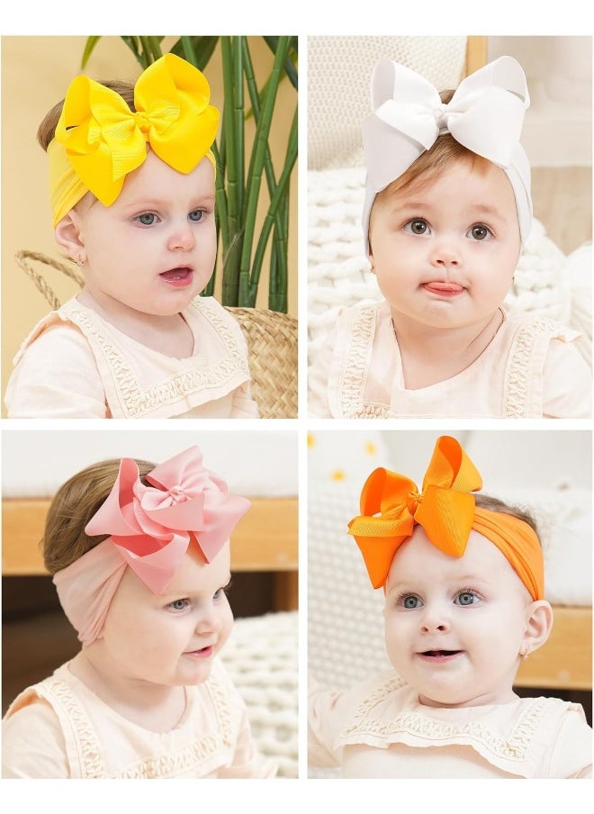 doboi 20pcs 6 Inches Baby Girls Big Bows Headbands Elastic Nylon Hairbands Turban Hair Accessories for Newborns Infants Toddlers and Kids