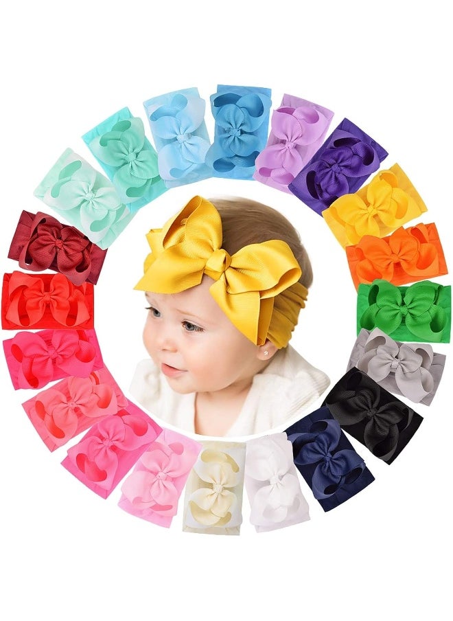doboi 20pcs 6 Inches Baby Girls Big Bows Headbands Elastic Nylon Hairbands Turban Hair Accessories for Newborns Infants Toddlers and Kids