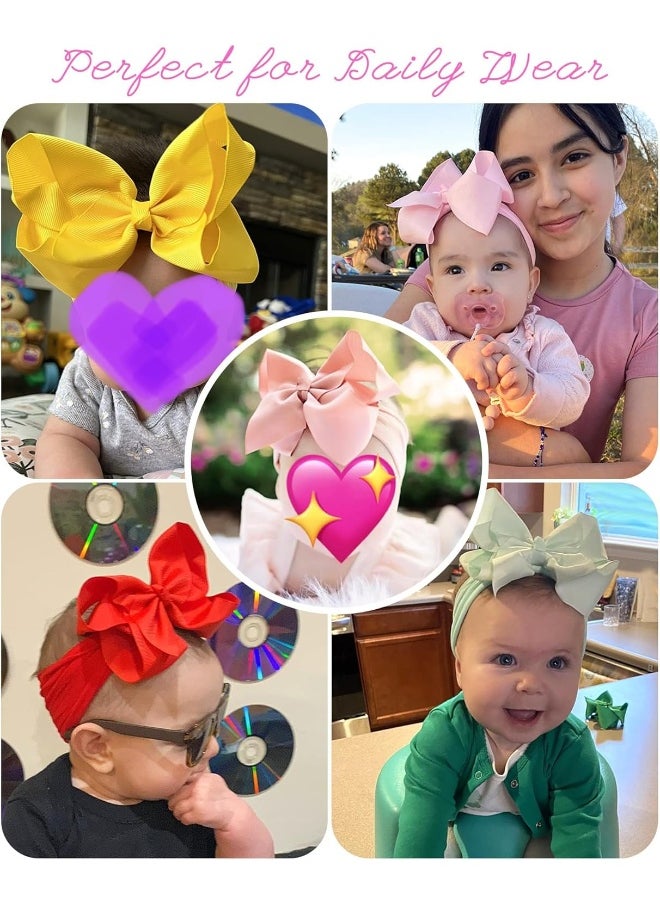 doboi 20pcs 6 Inches Baby Girls Big Bows Headbands Elastic Nylon Hairbands Turban Hair Accessories for Newborns Infants Toddlers and Kids