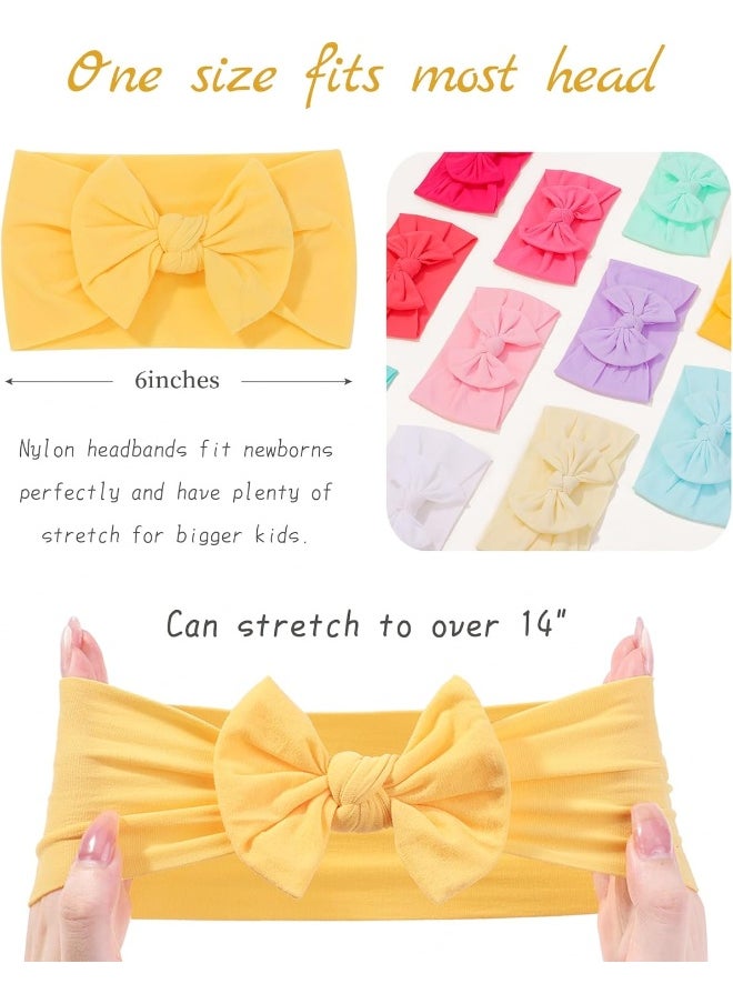 Jollybows 20pcs Baby Girls Nylon Headbands Turban Hair Bows Hair Band Elastic Hair Accessories for Kids Toddlers Infants Newborn
