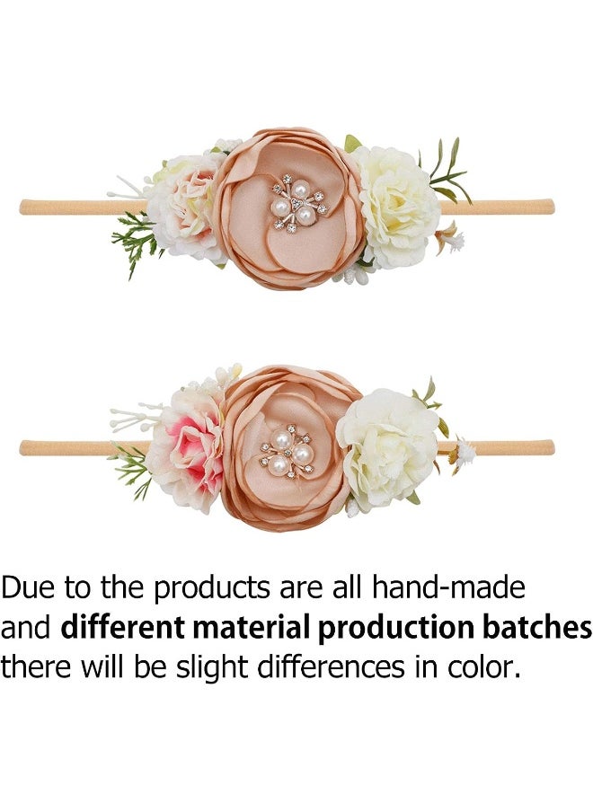 Baby Girl Floral Headbands Set - 3pcs Flower Crown Elastic Hairband Newborn Toddler Hair Accessories Gifts for Girls