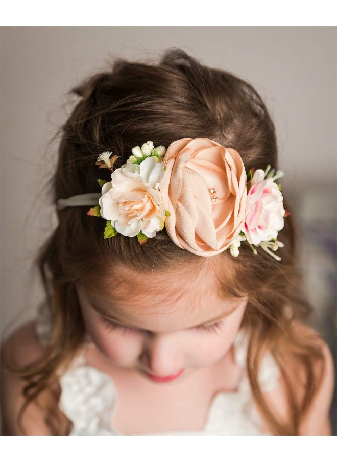 Baby Girl Floral Headbands Set - 3pcs Flower Crown Elastic Hairband Newborn Toddler Hair Accessories Gifts for Girls