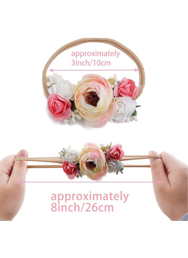 Baby Girl Floral Headbands Set - 3pcs Flower Crown Elastic Hairband Newborn Toddler Hair Accessories Gifts for Girls