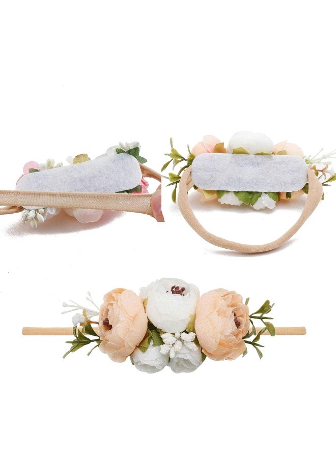 Baby Girl Floral Headbands Set - 3pcs Flower Crown Elastic Hairband Newborn Toddler Hair Accessories Gifts for Girls