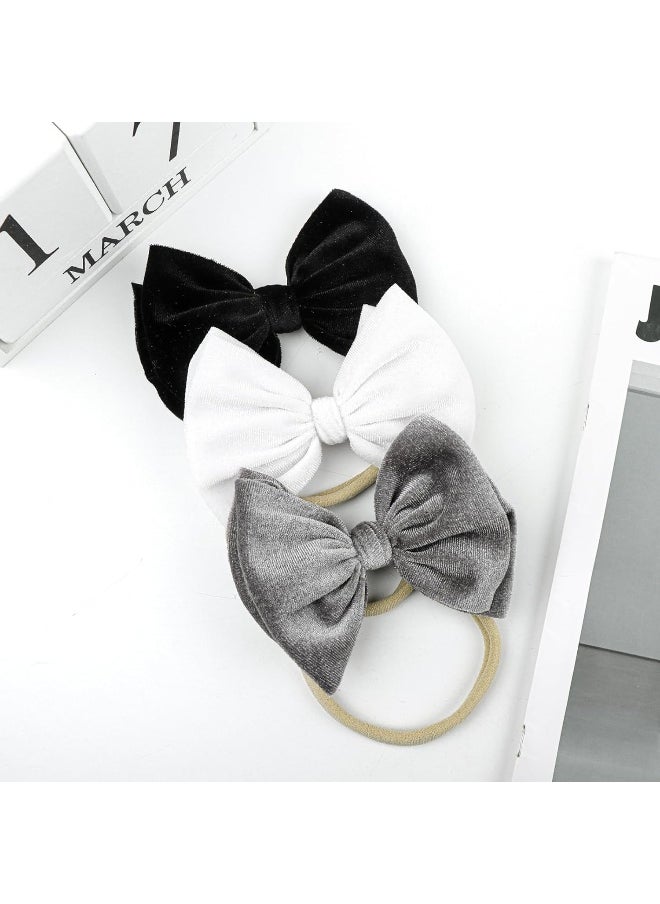 YanJie Baby Leopard Velvet Bow Headbands - 3 Pack Cotton Nylon Headband Baby Photography Hair Bow