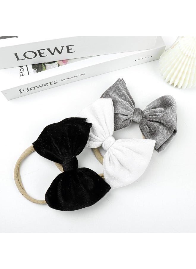 YanJie Baby Leopard Velvet Bow Headbands - 3 Pack Cotton Nylon Headband Baby Photography Hair Bow