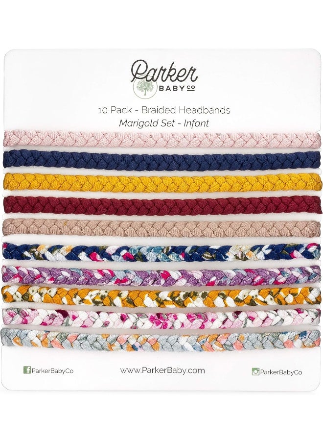 Parker Baby Co. Girl Braided Headbands, Assorted 10 Pack of Hair Accessories for Girls - 'Marigold Set'