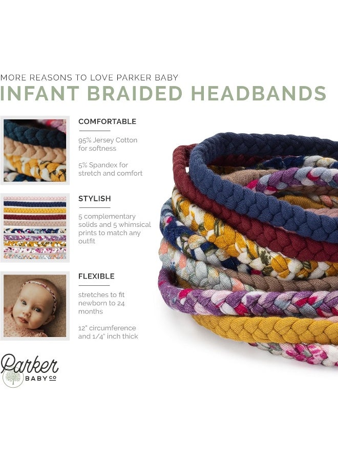 Parker Baby Co. Girl Braided Headbands, Assorted 10 Pack of Hair Accessories for Girls - 'Marigold Set'