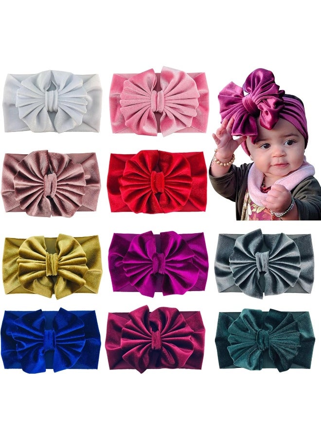inSowni 10 Pack Solid Stretchy Velvet Big Bow Wide Headbands Headwraps Accessories for Baby Girls Toddlers Newborns Infants Kids