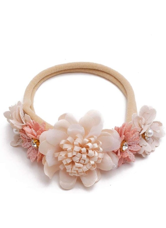 cherrboll 3pcs Cute Baby Girl Headbands Flowers, Super Soft & Stretchy Nylon Floral Hairbands for Newborn Toddler, Baby Gift