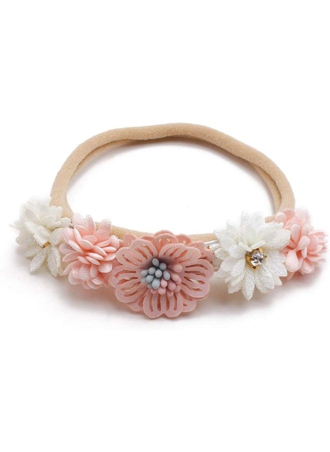 cherrboll 3pcs Cute Baby Girl Headbands Flowers, Super Soft & Stretchy Nylon Floral Hairbands for Newborn Toddler, Baby Gift