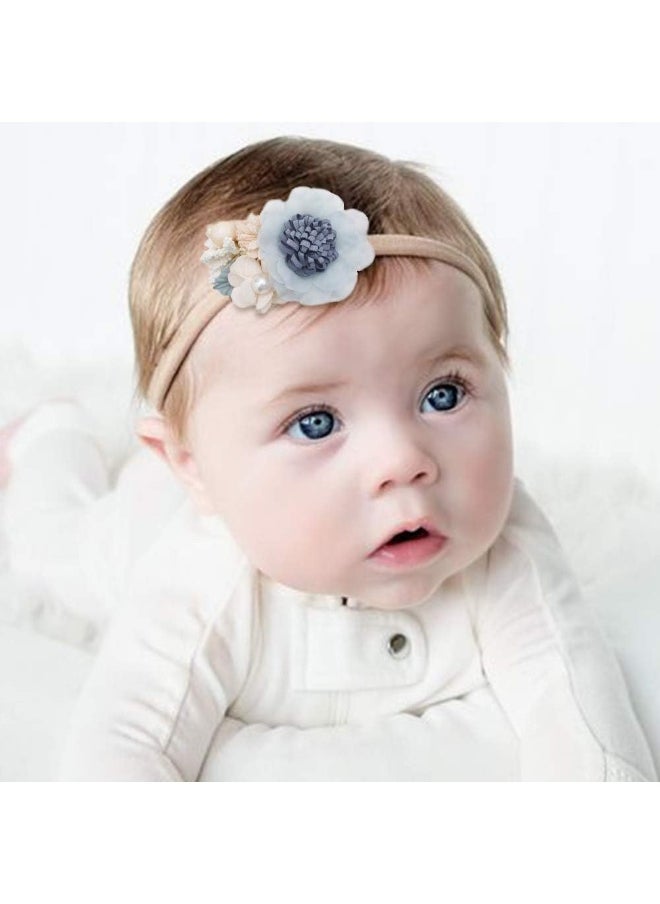 cherrboll 4pcs Baby Girl Headbands Flowers, Super Soft & Stretchy Nylon Floral Hairbands Baby Accessories for Newborn Toddler