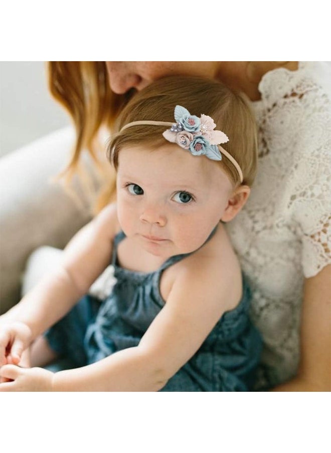 cherrboll 4pcs Baby Girl Headbands Flowers, Super Soft & Stretchy Nylon Floral Hairbands Baby Accessories for Newborn Toddler