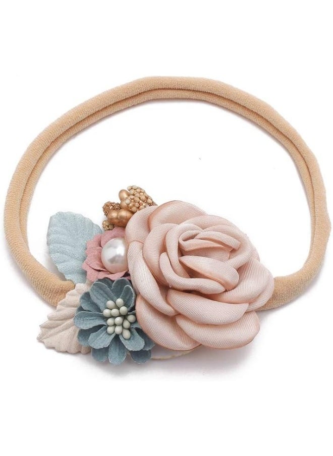cherrboll 4pcs Baby Girl Headbands Flowers, Super Soft & Stretchy Nylon Floral Hairbands Baby Accessories for Newborn Toddler