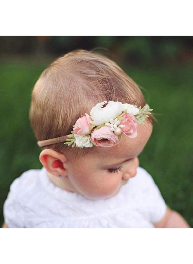 mligril Baby Girl Flower Headbands Set-Elastic Hair Band Crown Flower Wraps for Newborn Infant Toddler 3Pcs