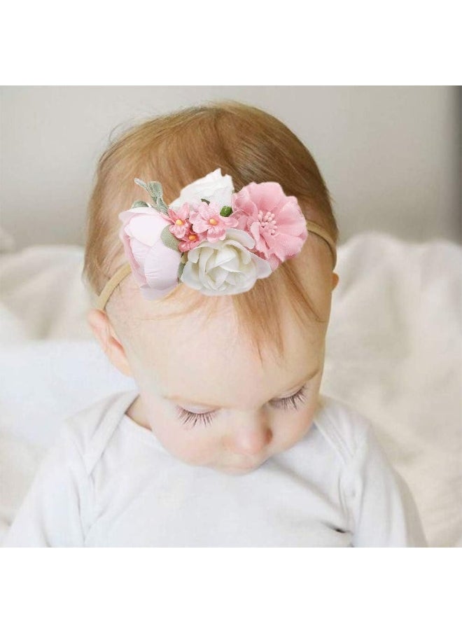 mligril Baby Girl Flower Headbands Set-Elastic Hair Band Crown Flower Wraps for Newborn Infant Toddler 3Pcs