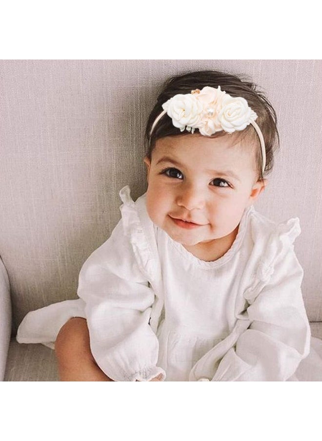 mligril Baby Girl Flower Headbands Set-Elastic Hair Band Crown Flower Wraps for Newborn Infant Toddler 3Pcs