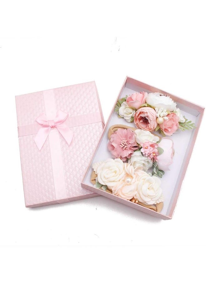 mligril Baby Girl Flower Headbands Set-Elastic Hair Band Crown Flower Wraps for Newborn Infant Toddler 3Pcs