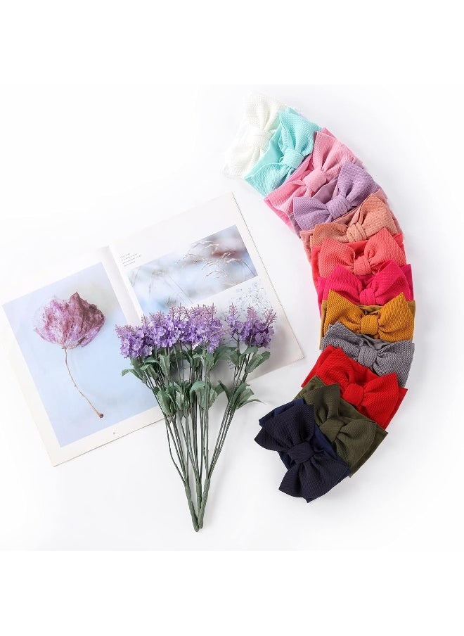Cinaci 12 Pack Solid Stretchy Nylon Headbands with Big Bow Hair Accessories Wide Headwraps for Baby Girls Infants Toddlers Kids