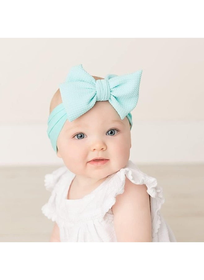 Cinaci 12 Pack Solid Stretchy Nylon Headbands with Big Bow Hair Accessories Wide Headwraps for Baby Girls Infants Toddlers Kids