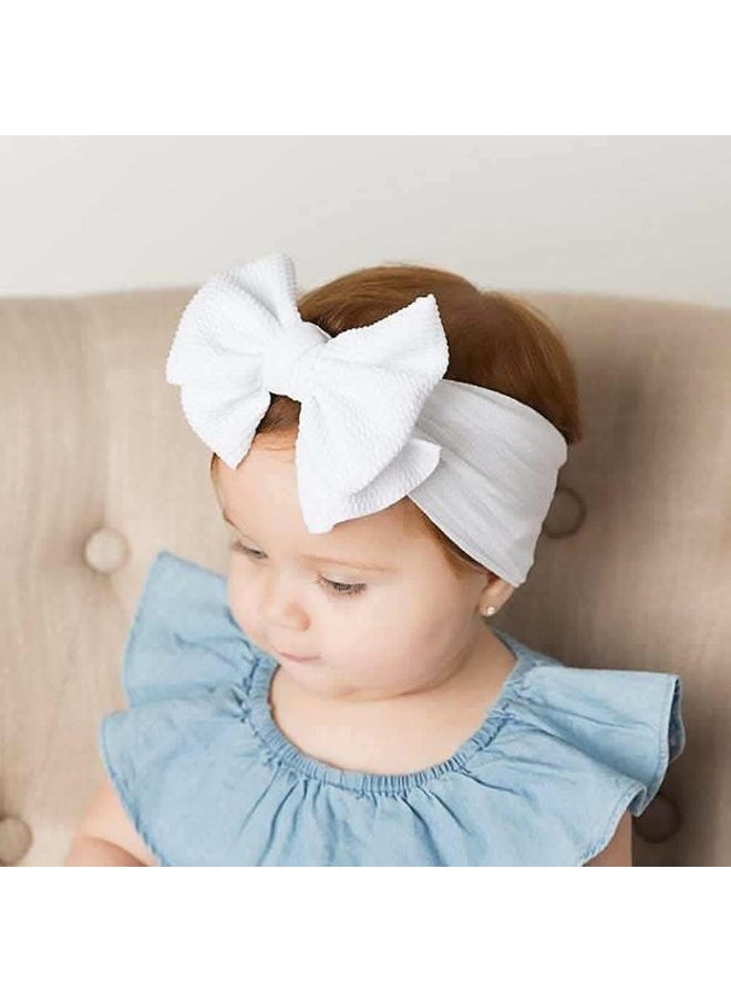 Cinaci 12 Pack Solid Stretchy Nylon Headbands with Big Bow Hair Accessories Wide Headwraps for Baby Girls Infants Toddlers Kids