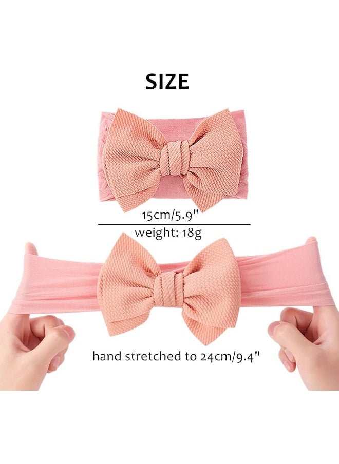 Cinaci 12 Pack Solid Stretchy Nylon Headbands with Big Bow Hair Accessories Wide Headwraps for Baby Girls Infants Toddlers Kids