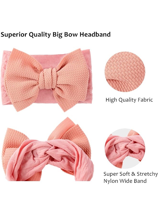 Cinaci 12 Pack Solid Stretchy Nylon Headbands with Big Bow Hair Accessories Wide Headwraps for Baby Girls Infants Toddlers Kids