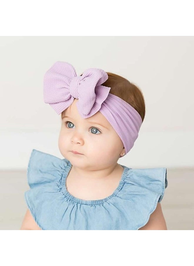 Cinaci 12 Pack Solid Stretchy Nylon Headbands with Big Bow Hair Accessories Wide Headwraps for Baby Girls Infants Toddlers Kids