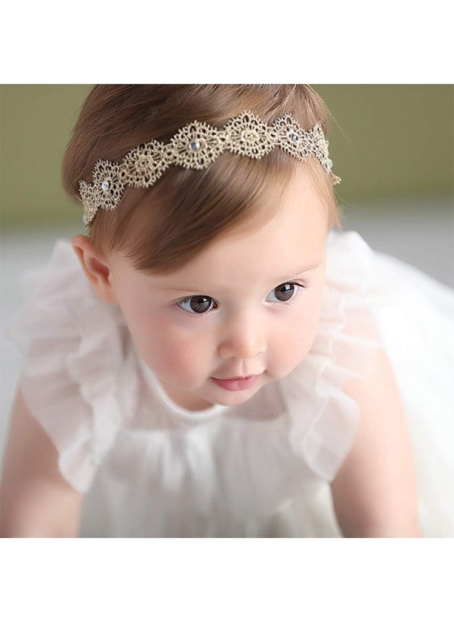 Baby Toddler Elastic Chiffon Flower Headbands Princess Girls Hand Sewing Beads Flower Lace Headwear Nylon Headband
