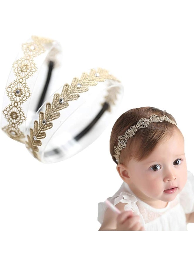 Baby Toddler Elastic Chiffon Flower Headbands Princess Girls Hand Sewing Beads Flower Lace Headwear Nylon Headband