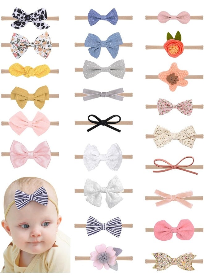 doboi 24pcs Baby Girls Flower and Hair Bows Headbands Soft Nylon Hairbands Elastic Hair Accessories for Newborns Infants Toddlers and Kids
