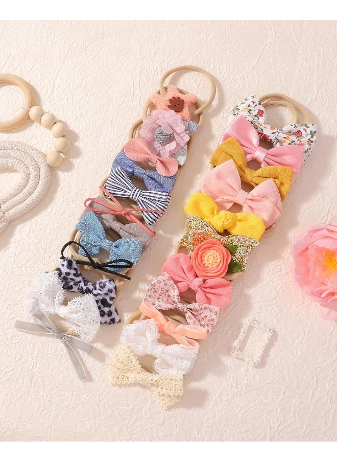 doboi 24pcs Baby Girls Flower and Hair Bows Headbands Soft Nylon Hairbands Elastic Hair Accessories for Newborns Infants Toddlers and Kids