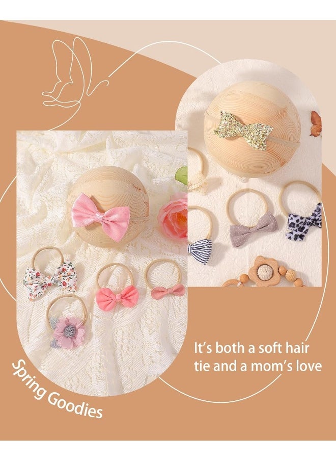 doboi 24pcs Baby Girls Flower and Hair Bows Headbands Soft Nylon Hairbands Elastic Hair Accessories for Newborns Infants Toddlers and Kids