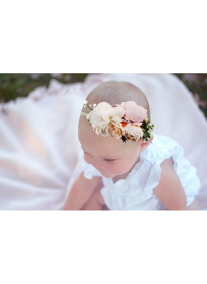 Baby Girl Floral Headbands Set - 3pcs Flower Crown Elastic Hairband Newborn Toddler Hair Accessories Gifts for Girls