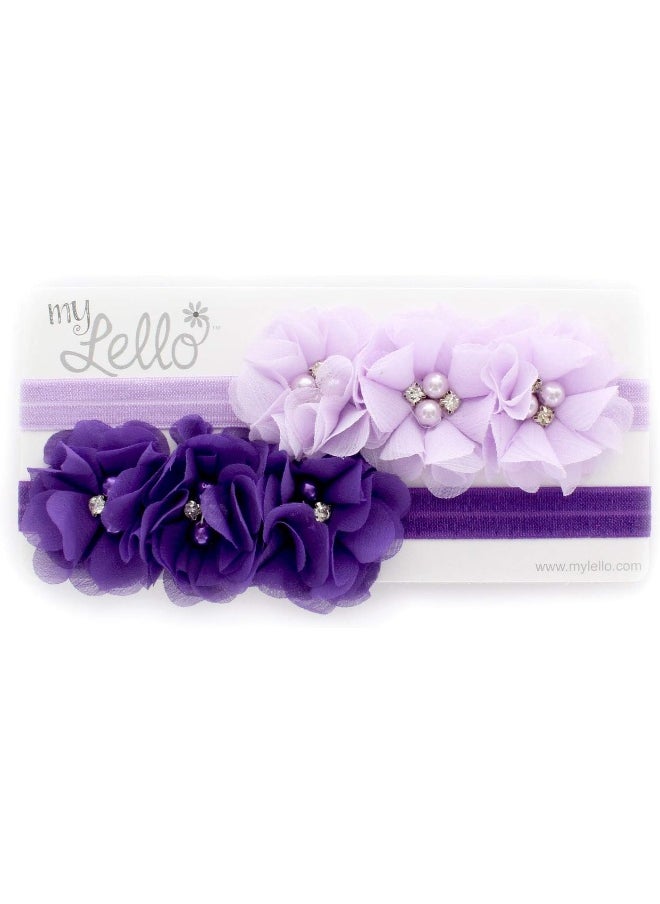 Flower Headbands Baby - Girls - Toddler Fabric Beaded Stretchy Elastic Pair