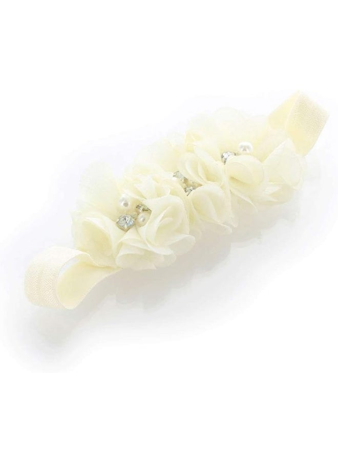 Flower Headbands Baby - Girls - Toddler Fabric Beaded Stretchy Elastic Pair