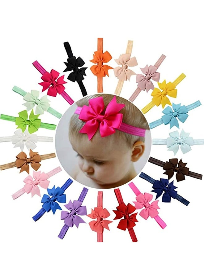 20Pcs Baby Girl Headbands with Bow Cute Elastic Hair Wrap for Newborn Infant Toddler Pink