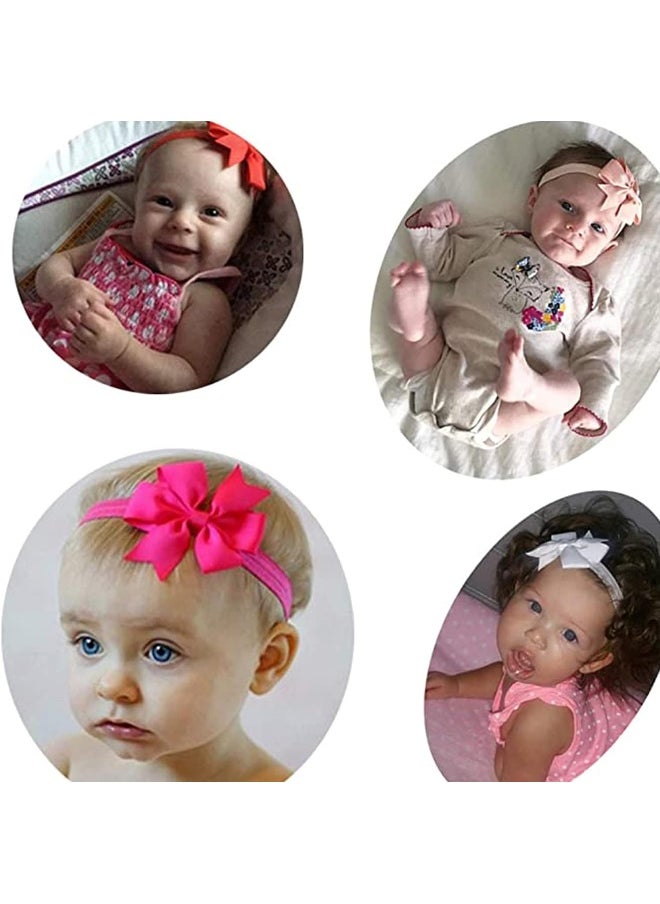 20Pcs Baby Girl Headbands with Bow Cute Elastic Hair Wrap for Newborn Infant Toddler Pink