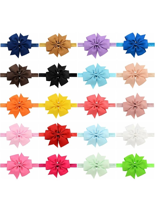 20Pcs Baby Girl Headbands with Bow Cute Elastic Hair Wrap for Newborn Infant Toddler Pink
