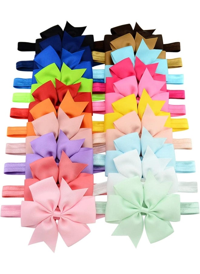 20Pcs Baby Girl Headbands with Bow Cute Elastic Hair Wrap for Newborn Infant Toddler Pink
