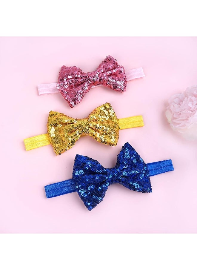 CellElection 15Pcs Baby Girls Headbands 4'' Big Boutique Bling Sparkly Glitter Sequin Hair Bows Headband Elastic Hair Bands Hair Accessories for Toddlers Infants Newborns