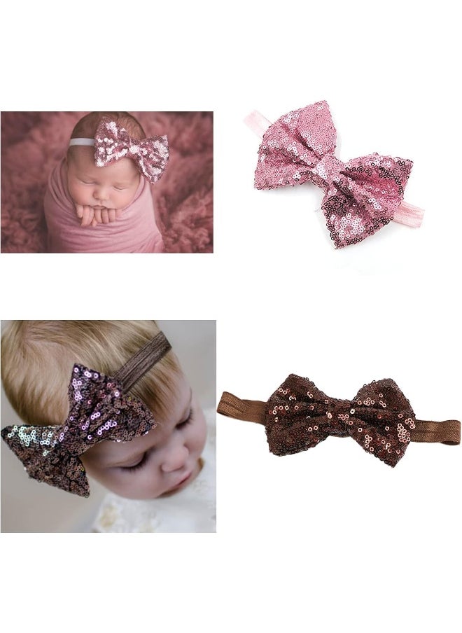 CellElection 15Pcs Baby Girls Headbands 4'' Big Boutique Bling Sparkly Glitter Sequin Hair Bows Headband Elastic Hair Bands Hair Accessories for Toddlers Infants Newborns